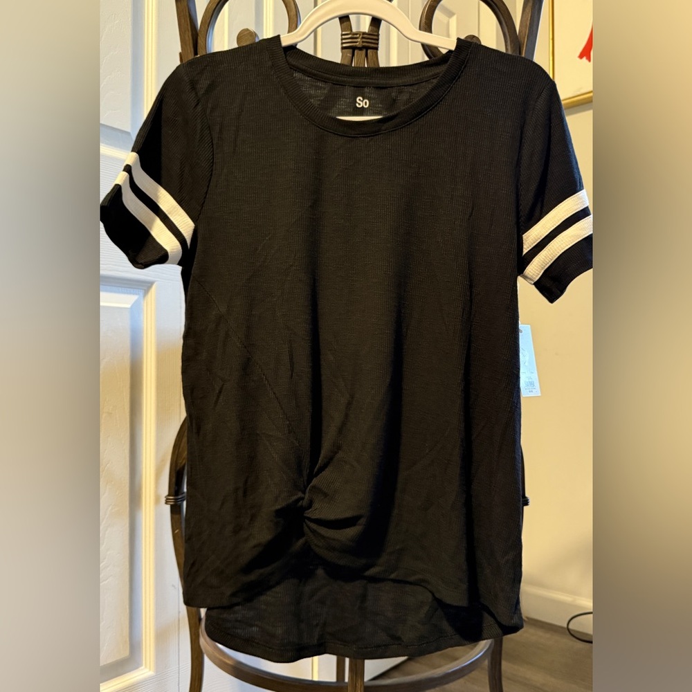 SO Black Ribbed T-Shirt with Striped Arms